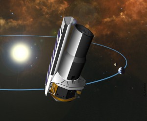 Artistic concept of the Spitzer Space Telescope in solar orbit. Photo Credit: NASA/JPL-Caltech