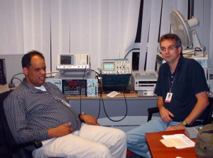 Goddard Space Flight Center employee Marco Midon (left) and Jim Evans, a Honeywell employee at Wallops Flight Facility, are seen in an office at the American Embassy in Greece, where they set up equipment used to collect data during a Soyuz capsule’s reentry and landing on October 24, 2008.  