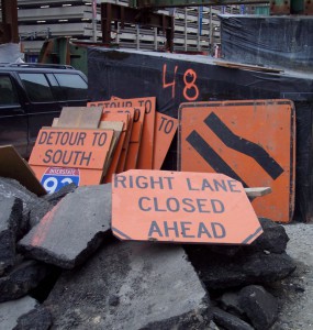 Signs from the Big Dig construction area.