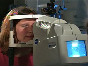 This still capture from a video shows a probe that incorporates light-scattering technology being tested at the National Institutes of Health.