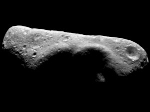 This image mosaic, taken earlier in the NEAR mission, shows Eros’s southern hemisphere, offering a long-distance look at the cratered terrain where the spacecraft touched down.