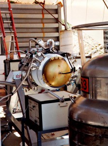 Closeup of the cryostat during hydrogen testing at Lockheed-Martin's Santa Cruz facility in July 1997. 