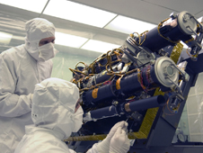 The STEREO spacecraft in the cleanroom at the Naval Research Laboratory