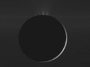 This raw image of Saturn's moon Enceladus was taken by NASA's Cassini spacecraft on Dec. 20, 2010. The spacecraft was approximately 158,000 kilometers (98,000 miles) away from Enceladus.