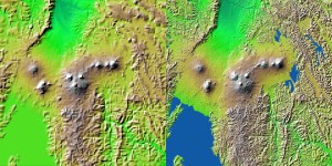 Images depicting parts of Congo, Rwanda, and Uganda are shown side by side. The image on the left, from the U.S. Geological Survey’s GTOPO30, lacks clarity. In contrast, the image on the right, from the SRTM, features far greater detail. Image Credit: NASA/JPL/NIMA