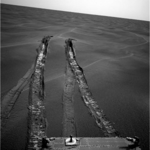 It required more than five weeks of planning, testing, and carefully monitored driving to free Opportunity from the soft, sandy material of a wind-shaped ripple, later dubbed “Purgatory Dune,” on Mars. Photo Credit: NASA/JPL