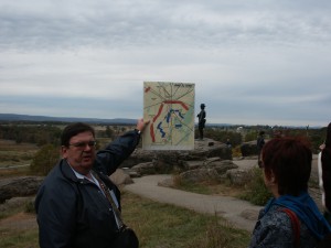 Baniszewski talks about one site of the Battle of Gettysburg, Little Round Top. Photo courtesy John Baniszewski