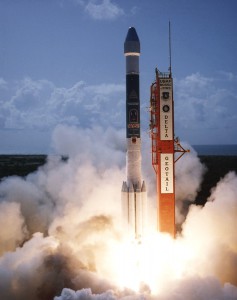 A Delta II rocket carrying the Geotail spacecraft lifts off at Launch Complex 17, Kennedy Space Center. 