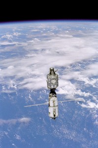 On the International Space Station, the U.S.-built Unity node (top) and the Russian-built Zarya or FGB module (with the solar array panels deployed) were joined during a December 1998 mission. International collaboration has helped further space exploration and science. 