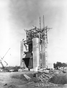 At its founding, Marshall inherited the army’s Jupiter and Redstone test stands, but much larger facilities were needed for the giant stages of the Saturn V. From 1960 to 1964, the existing stands were remodeled and a sizable new test area was developed. The new comprehensive test complex for propulsion and structural dynamics was unique within the nation and the free world, and it remains so today because it was constructed with foresight to future as well as current needs.  