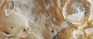 Promethei Planum, an area seasonally covered with a layer of ice more than 3,500 m thick in the Martian south polar region, photographed by the HRSC.  
