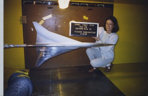 Dr. Aga Goodsell preparing a prototype model of supersonic transport for wind-tunnel tests. 