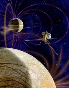 Artist Michael Carroll’s concept of the Jupiter Europa Orbiter, part of the Europa Jupiter System mission, one of two Outer Planet Flagship missions currently planning to use market-based systems to build their science instruments. 