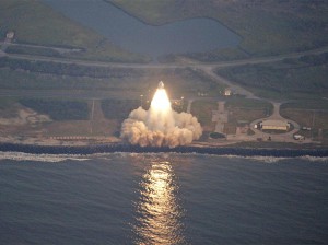 NASA helicopter bird’s-eye view of Max Launch Abort System flight.  