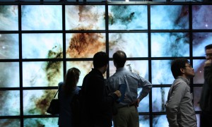 An image of a nebula is displayed on a hyperwall at the California Institute for Telecommunications and Information Technology. 