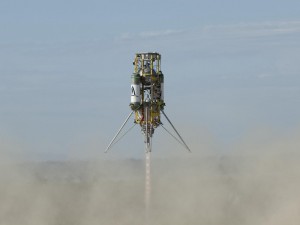 Masten Space Systems' "Xombie" vehicle ascending during its first flight. 