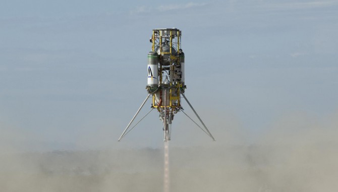 Masten Space Systems' "Xombie" vehicle ascending during its first flight.