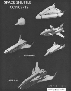 Possible configurations considered for the Space Shuttle as of 1970. 