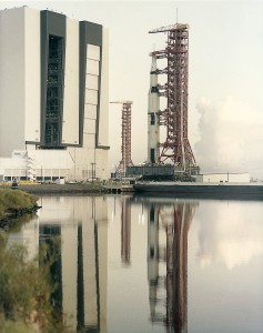 The Saturn V vehicle (SA-501) for the Apollo 4 missions stands on the Crawler Transporter Vehicle. The Apollo 4 mission was the first launch of the Saturn V launch vehicle.  