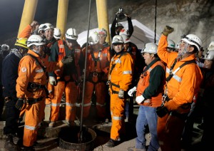 The last of the trapped miners returns to the surface on October 13, 2010. 