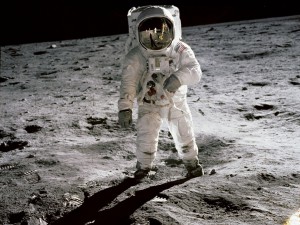 Astronaut Edwin “Buzz” Aldrin walks on the moon during the Apollo 11 mission. 
