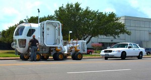 The Space Exploration Vehicle is pulled over for speeding in a NASA EDGE promo.