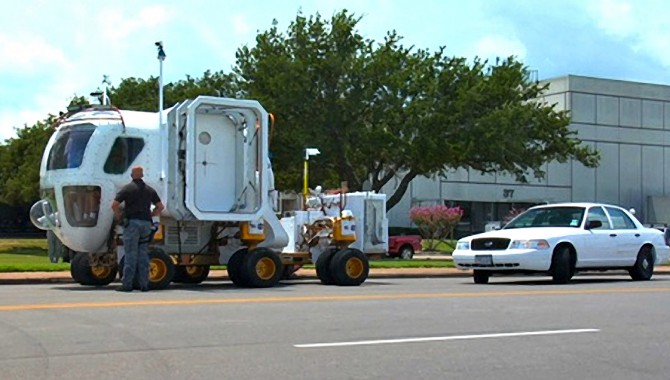 The Space Exploration Vehicle is pulled over for speeding in a NASA EDGE promo.