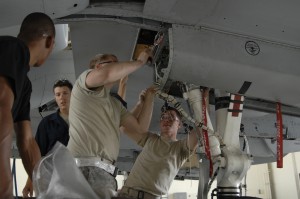 Airmen of the 23rd Equipment Maintenance Squadron make preparations to inspect for cracks within the wing frame of an A-10C Thunderbolt II, or “Warthog,” model. The risk of structural damage to wings of A-10 models was discovered at Hill Air Force Base, Utah. 