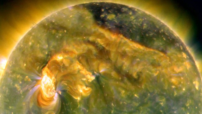 On August 1, 2010, almost the entire Earth-facing side of the sun erupted in activity from a C3-class solar flare