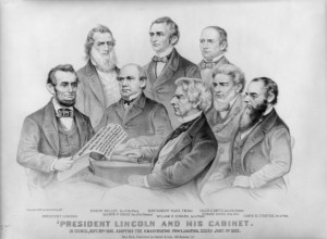 President Lincoln and his cabinet in council, September 22, 1862, adopting the Emancipation Proclamation.