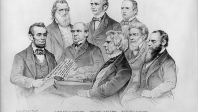 President Lincoln and his cabinet in council, September 22, 1862, adopting the Emancipation Proclamation.
