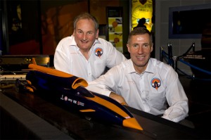 Richard Noble and Andy Green with a model of Bloodhound SSC. 