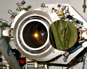 The WIRE telescope inside the cryostat assembly.