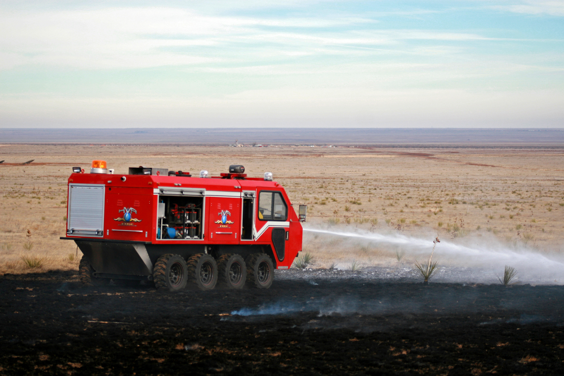 HMA’s fire-suppression technology is ideal for a host of firefighting applications, including combating wildfires in areas unreachable by standard fire trucks. Here, HMA’s L3 (light, lean, and lethal) vehicle demonstrates these capabilities.
