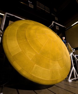 The finished heat shield for Mars Science Laboratory, with a diameter of 4.5 meters, is the largest ever built for descending through the atmosphere of any planet. 