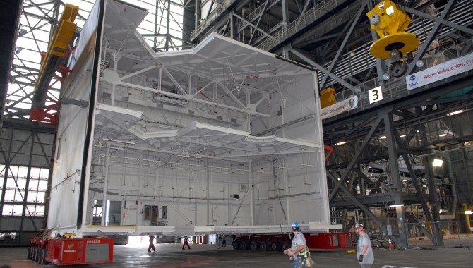 The refurbishment of the VAB will include removing seven Apollo-era platforms from high bay 3 and replacing them with modern versions that can be relocated and reconfigured for multiple launch vehicles.