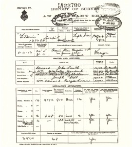 Report of Survey of an Emigrant Ship 04/11/1912. The Board of Trade Survey Report shows Titanic in compliance with twenty lifeboats on her maiden voyage.