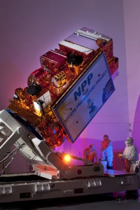 The Suomi National Polar-orbiting Partnership (NPP) satellite at the Ball Aerospace facility. The Joint Polar Satellite System will be a near clone of NPP.