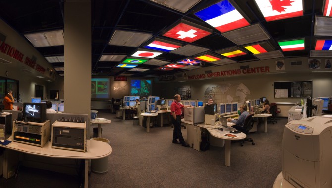 The International Space Station Payload Operations Center at Marshall Space Flight Center.