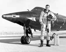 Joe Engle standing next to the X-15-2 rocket plane in 1965