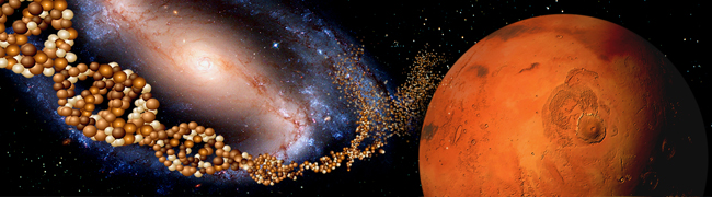 Artist's concept illustrates the connection between life and space exploration, both of which are key for astrobiology