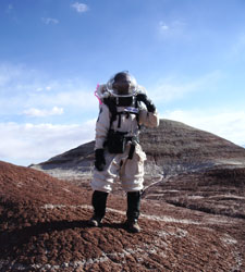 Lealem Mulugeta performing an EVA at the Mars Desert Research Station in Utah.