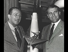 Wernher von Braun (right) poses next to Walt Disney (left).