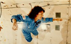 Christa McAuliffe received a preview of microgravity during a special flight aboard NASAs KC-135 zero gravity aircraft. She represented the Teacher in Space Project aboard the STS-51L/Challenger mission.