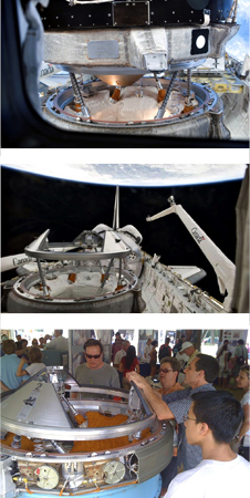 The shuttle and station docking mechanisms after soft capture and before retraction during STS-121.