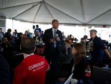 NASA Administrator Charles Bolden speaks to NASA Twitter followers prior to the launch of the Mars Science Laboratory (MSL), Saturday, Nov. 26, 2011, at Kennedy Space Center in Cape Canaveral, Fla. NASA began a historic voyage to Mars with the launch of the car-sized rover.