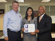 Josephine Santiago-Bond with NASA Chief Engineer Mike Ryschkewitsch (left) and NASA Administrator Charlie Bolden (right) at the Systems Engineering Leadership Development Program (SELDP) in June 2012.
