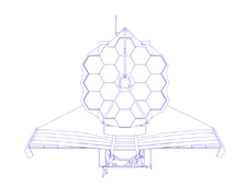 Line drawing of the James Webb Space Telescope.