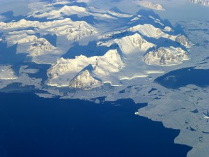 View of the northern Antarctic Peninsula from high altitude during IceBridge's flight back from the Foundation IceStream.