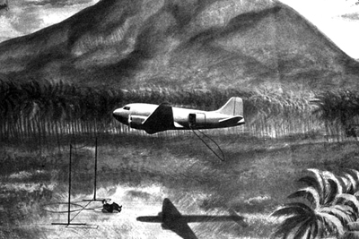 Illustration of the snatch pickup, from 1944 U.S. Army Air Forces manual. Image Credit: Central Intelligence Agency.
